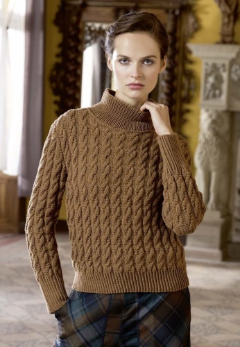 Artikelbild des Artikels “Pullover mit Zopfmuster und Stehkragen aus Merino 120 “