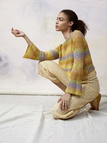 Artikelbild des Artikels “Pullover mit ausgestellten Ärmeln aus Linello 1066.0051 - grün/gelb/braun | XL (500g)“