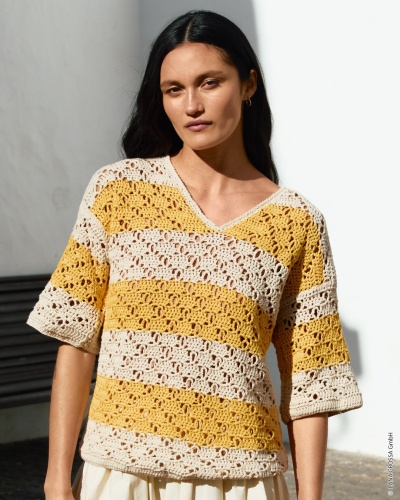 Artikelbild des Artikels “V-Pullover Im Stäbchen-Rautenlochmuster aus Landlust Baumwolle “
