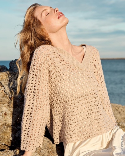 Artikelbild des Artikels “Pullover Im Blume Des Lebens-Muster aus Ecopuno 91 - Lachsrosa | 42 - 46 (400g)“