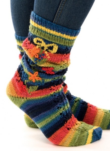 Artikelbild des Artikels “Socken mit Blütenranke aus Linie 12 Street Design Color 101 - Blau/Braun | 36/37 - 42/43 (150g)“