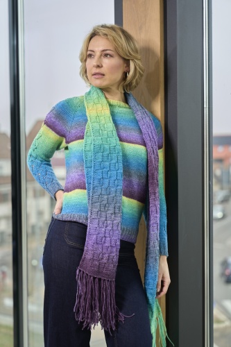 Artikelbild des Artikels “Fransenschal mit Karomuster aus Pro Lana 1-2-3 Ideen Merino “