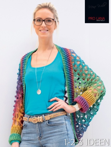 Artikelbild des Artikels “Shrug aus Pro Lana 1-2-3 Ideen 30 - dunkelblau/blau/türkis/mint | S, M  (400g)“