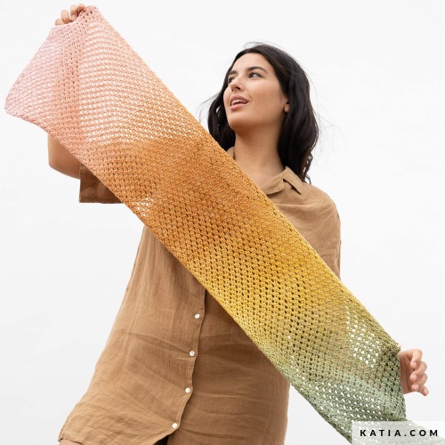 Artikelbild des Artikels “Schal aus Katia Harmonia Lux 105 - grün/tostrot/rose |  33x125cm (150g)“