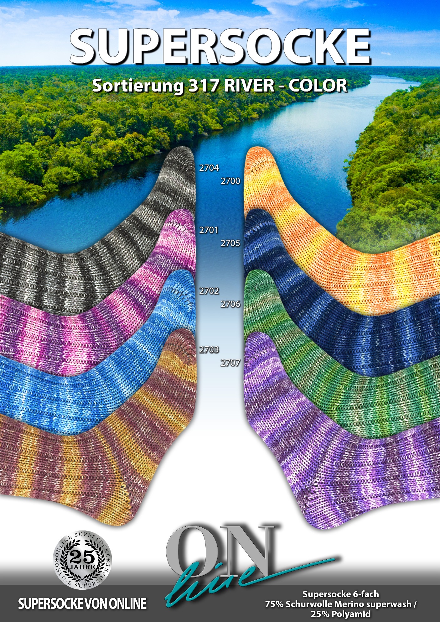 Artikelbild 1 des Artikels “ONline Supersocke 6-fach 150g  Sort. 317 River-Color “