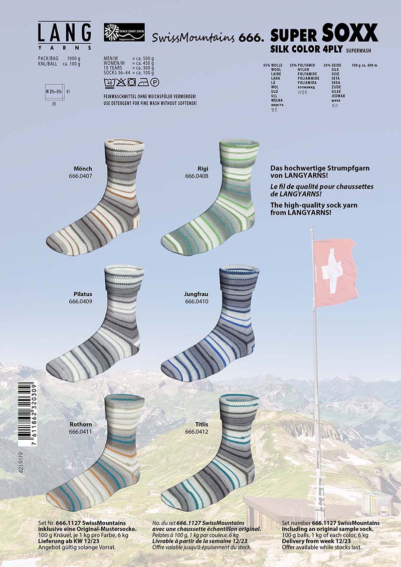 Artikelbild 1 des Artikels “Lang Yarns Super Soxx Silk SwissMountains “
