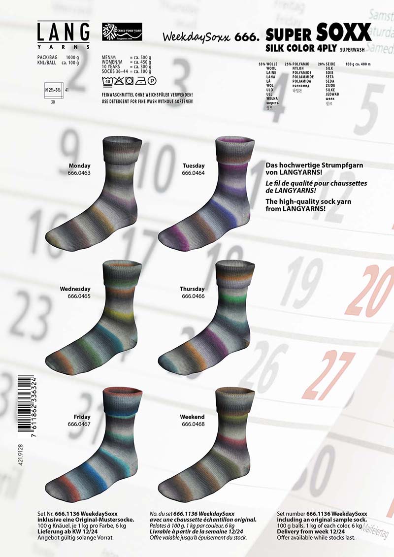 Artikelbild 1 des Artikels “Lang Yarns Super Soxx Silk WeekdaySoxx “