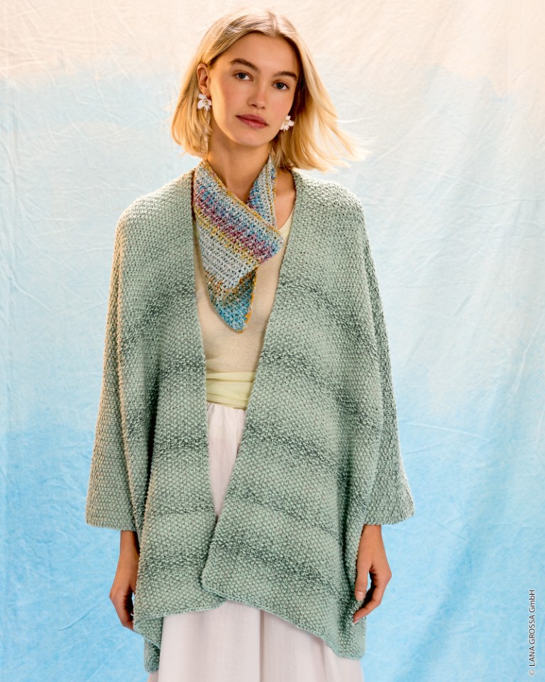 Artikelbild 1 des Artikels “Kimono-Jacke aus Gomitolo Tono & Cotonella Uni “