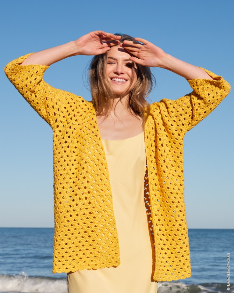 Artikelbild 1 des Artikels “Cardigan Im Bogenmuster aus Linarte 305 - Lavendel | 46/48 (850g)“