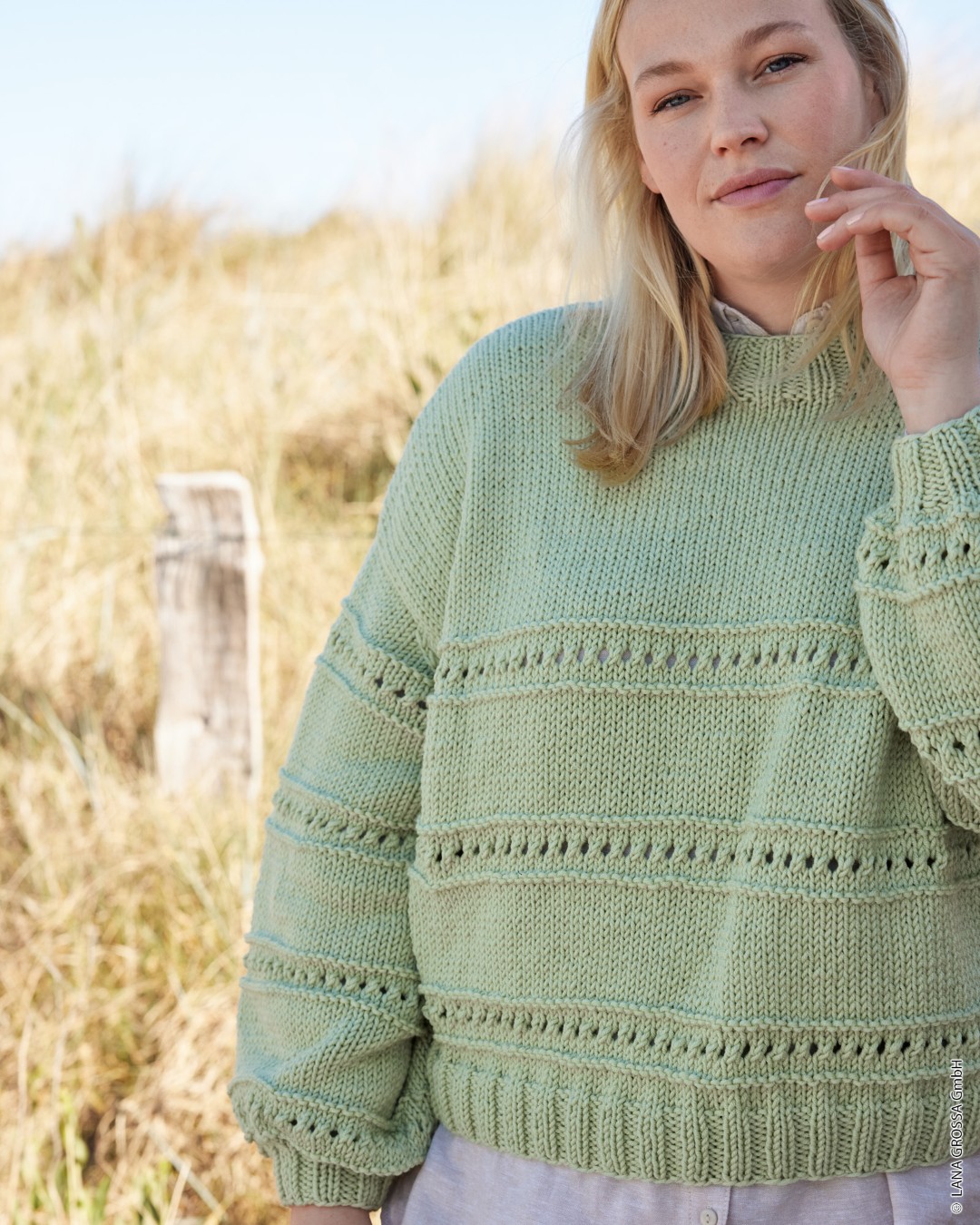 Artikelbild 1 des Artikels “Oversize-Pullover Mit Lochstreifen-Muster aus Cool Wool Superbig 42 - Graubraun | 36/38 (600g)“