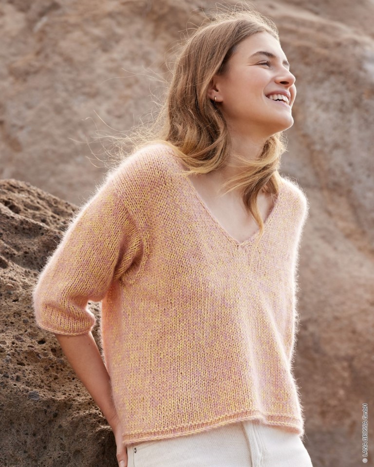 Artikelbild 1 des Artikels “V-Pullover Glatt Rechts Mit Dreiviertelärmeln aus Summer Cashmere & Silkhair “