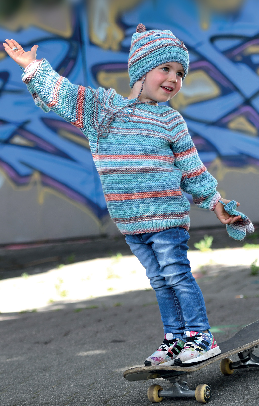 Artikelbild 1 des Artikels “Kinderpullover aus Linie 110 Timona Design Color 322 - senf/hell-dunkelgrün | 116/122 (350g)“