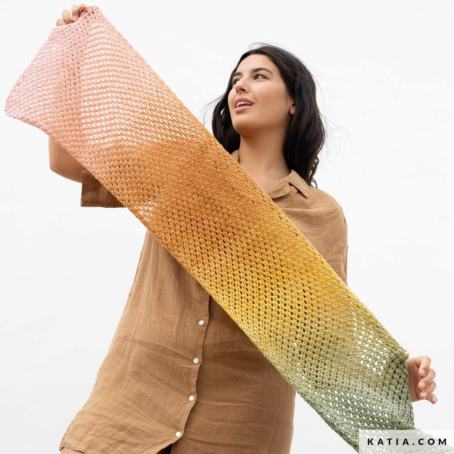 Artikelbild 1 des Artikels “Schal aus Katia Harmonia Lux 105 - grün/tostrot/rose |  33x125cm (150g)“
