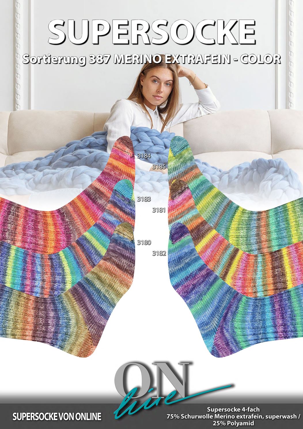 Artikelbild 1 des Artikels “ONline Supersocke Sort. 387 Merino Extrafein Color 100g “