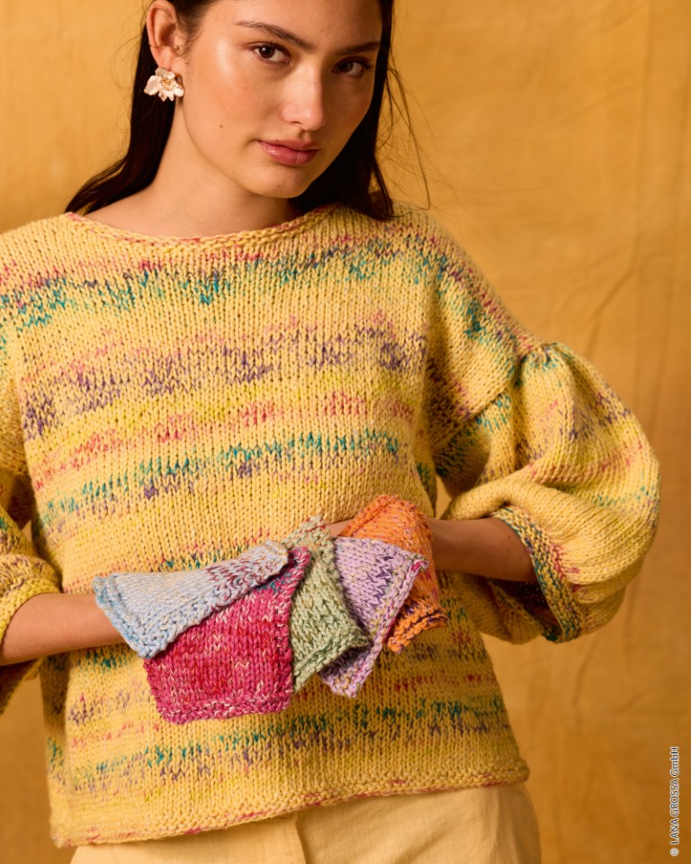 Artikelbild 3 des Artikels “Kurzarm-Pulli Mit Puffärmeln aus Gomitolo California & Cotonella Uni 48/50 (800g)“