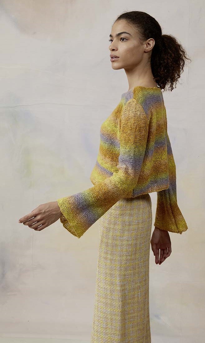 Artikelbild 4 des Artikels “Pullover mit ausgestellten Ärmeln aus Linello 1066.0051 - grün/gelb/braun | XL (500g)“